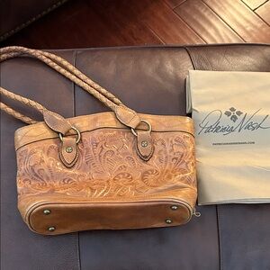 Patricia Nash Embossed Leather Shoulder Bag - Tan. With dust bag